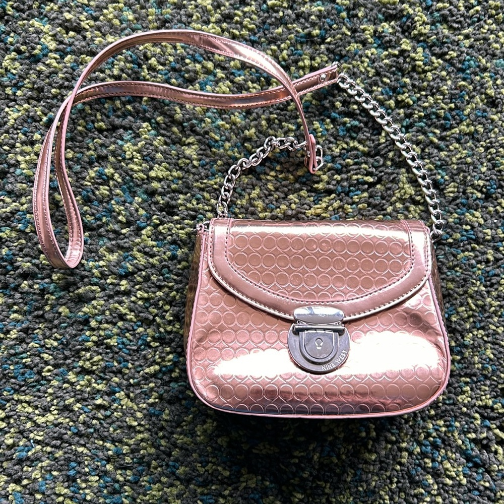 Nine West Metallic Rose Gold Crossbody Bag / Purse